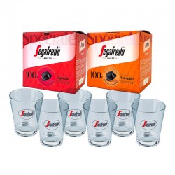 Segafredo Zanetti 200 Lavazza A Modo Mio συμβατές κάψουλες καφέ και 6 γυάλινα φλιτζάνια