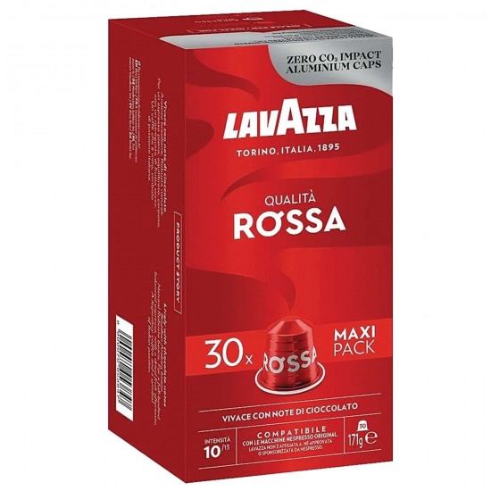 LAVAZZA Κάψουλες Αλουμίνιο Espresso Qualita Rossa για 30 Κάψουλες (Συμβατό με μηχανές καφέ Nespresso)