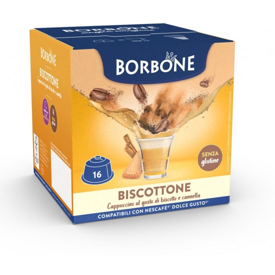 BORBONE ΚΑΨΟΥΛΕΣ ΠΛΑΣΤΙΚΕΣ  ΡΟΦΗΜΑ ΜΕ ΓΕΥΣΗ BISCOTTONE-ΚΑΠΟΥΤΣΙΝΟ(DOLCE GUSTO SYSTEM MACHINE) 16 ΤΕΜ. 